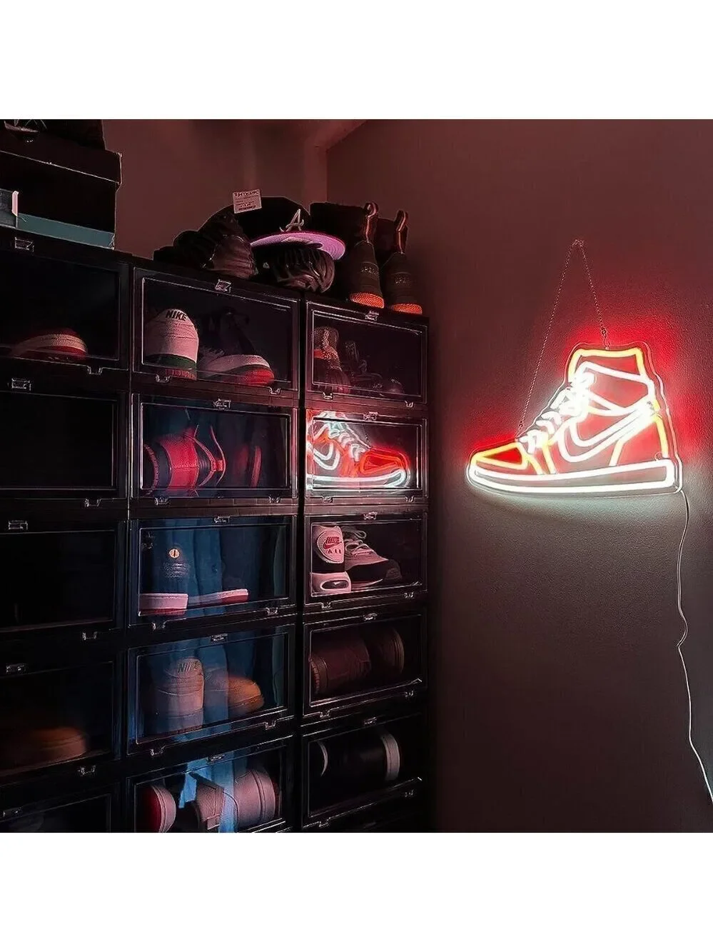 Nike Jordan Air 1 Mid Red White Sneaker Neon Sign Sports Shoe Wall LED Lights
